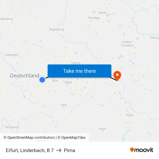 Erfurt, Linderbach, B 7 to Pirna map
