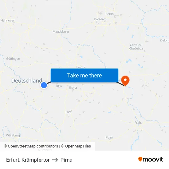 Erfurt, Krämpfertor to Pirna map