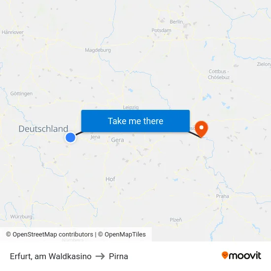 Erfurt, am Waldkasino to Pirna map