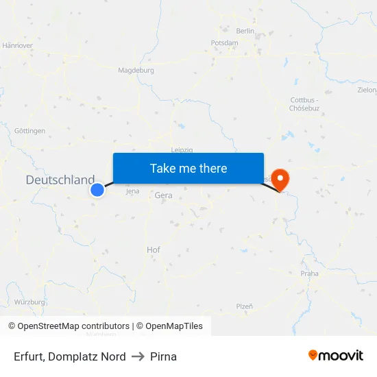 Erfurt, Domplatz Nord to Pirna map