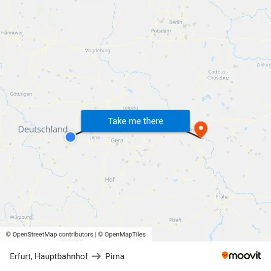 Erfurt, Hauptbahnhof to Pirna map