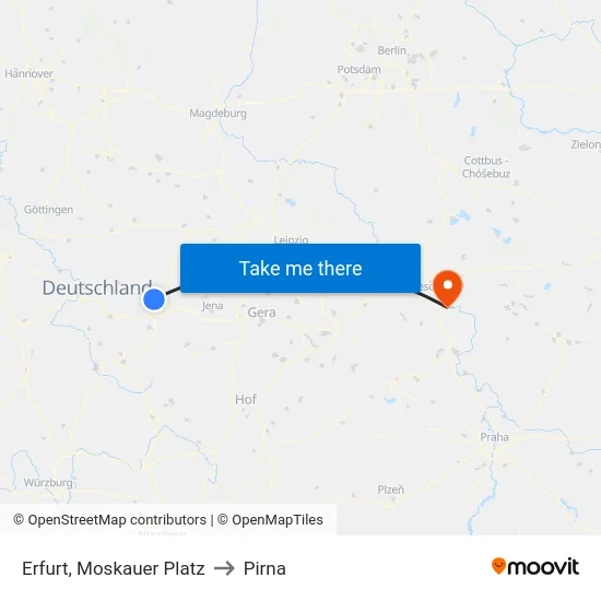 Erfurt, Moskauer Platz to Pirna map
