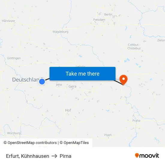 Erfurt, Kühnhausen to Pirna map