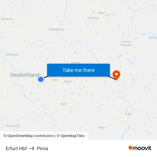 Erfurt Hbf to Pirna map