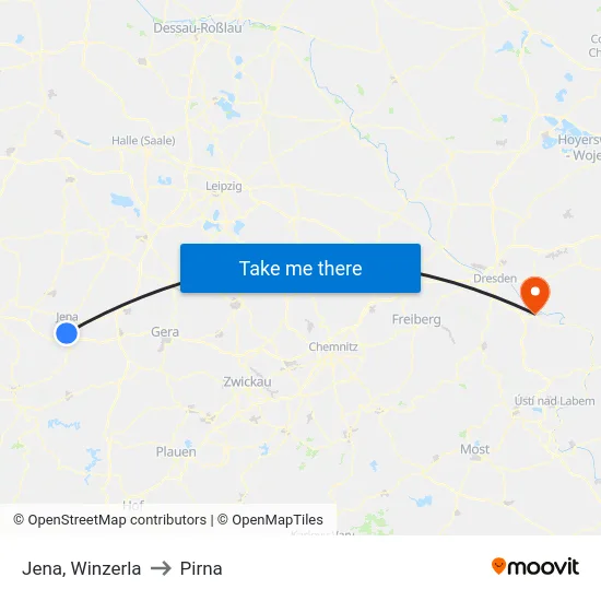 Jena, Winzerla to Pirna map