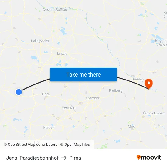 Jena, Paradiesbahnhof to Pirna map