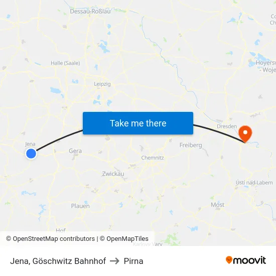 Jena, Göschwitz Bahnhof to Pirna map