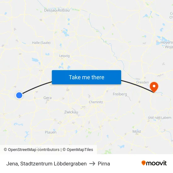 Jena, Stadtzentrum Löbdergraben to Pirna map