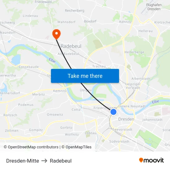 Dresden-Mitte to Radebeul map