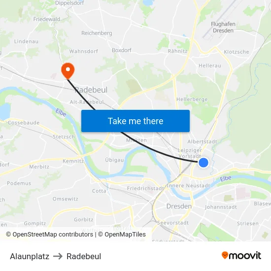 Alaunplatz to Radebeul map