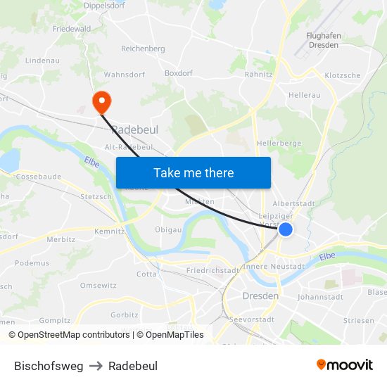 Bischofsweg to Radebeul map