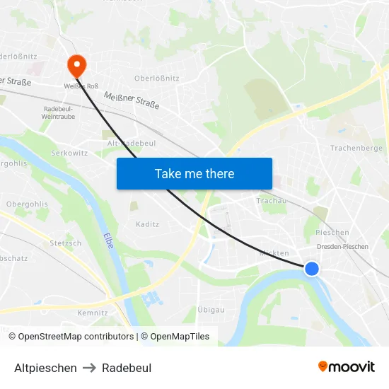 Altpieschen to Radebeul map