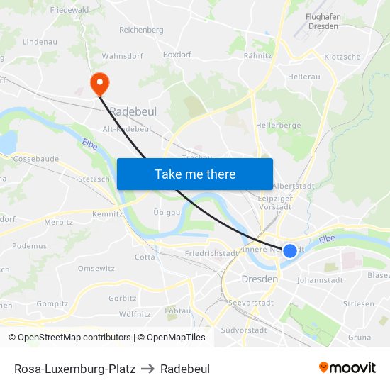 Rosa-Luxemburg-Platz to Radebeul map