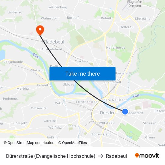 Dürerstraße (Evangelische Hochschule) to Radebeul map