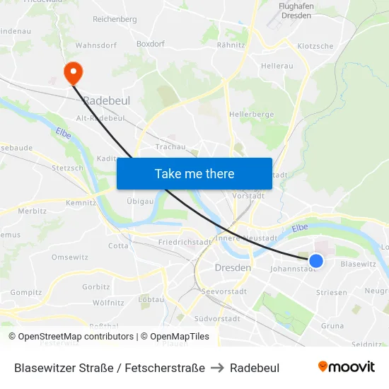 Blasewitzer Straße / Fetscherstraße to Radebeul map
