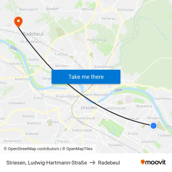 Striesen, Ludwig-Hartmann-Straße to Radebeul map