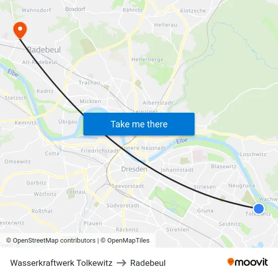 Wasserkraftwerk Tolkewitz to Radebeul map