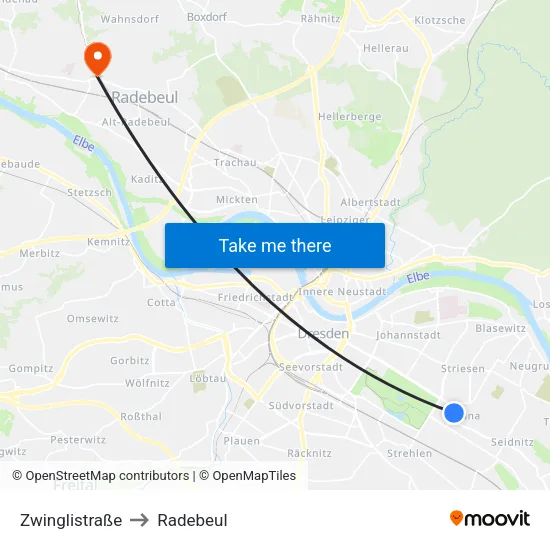Zwinglistraße to Radebeul map