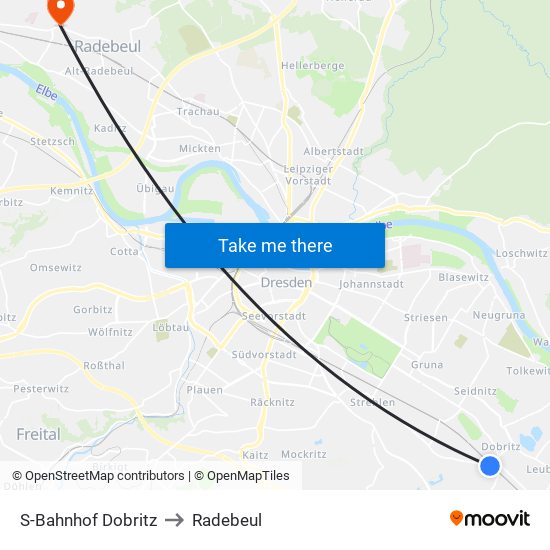 S-Bahnhof Dobritz to Radebeul map