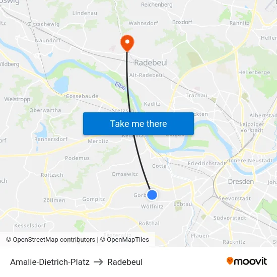 Amalie-Dietrich-Platz to Radebeul map