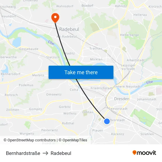 Bernhardstraße to Radebeul map