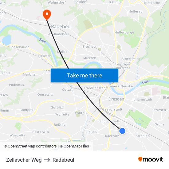 Zellescher Weg to Radebeul map