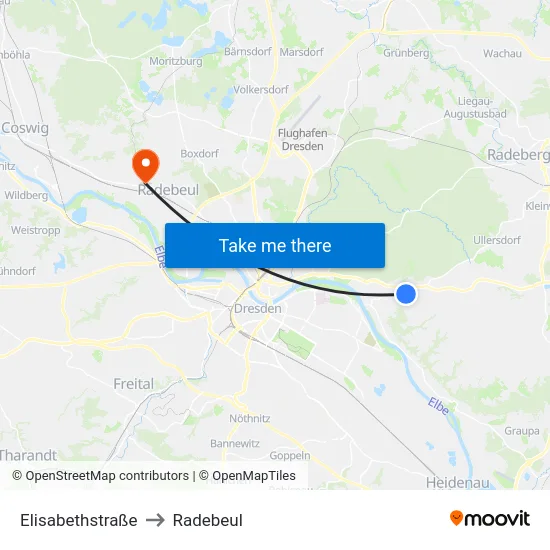 Elisabethstraße to Radebeul map