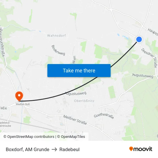Boxdorf, AM Grunde to Radebeul map