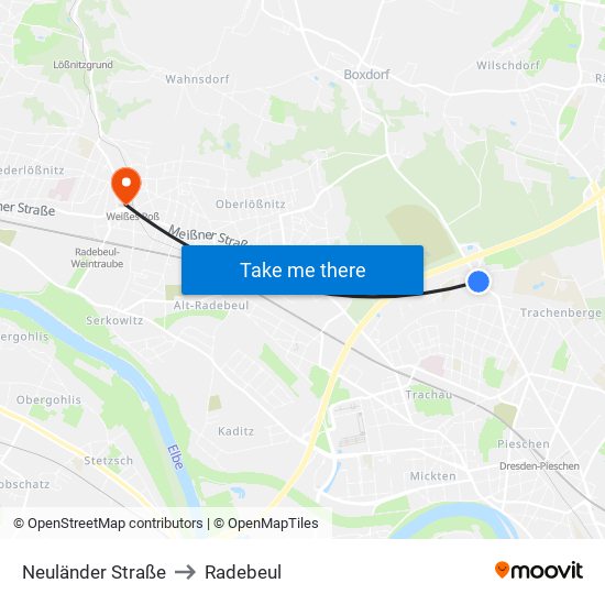 Neuländer Straße to Radebeul map