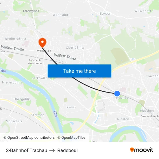 S-Bahnhof Trachau to Radebeul map