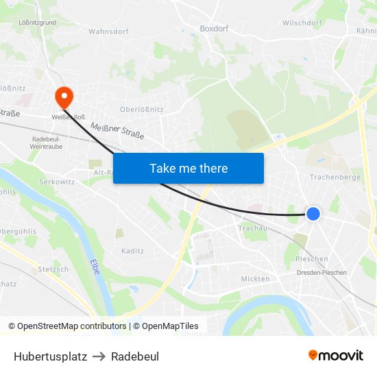 Hubertusplatz to Radebeul map
