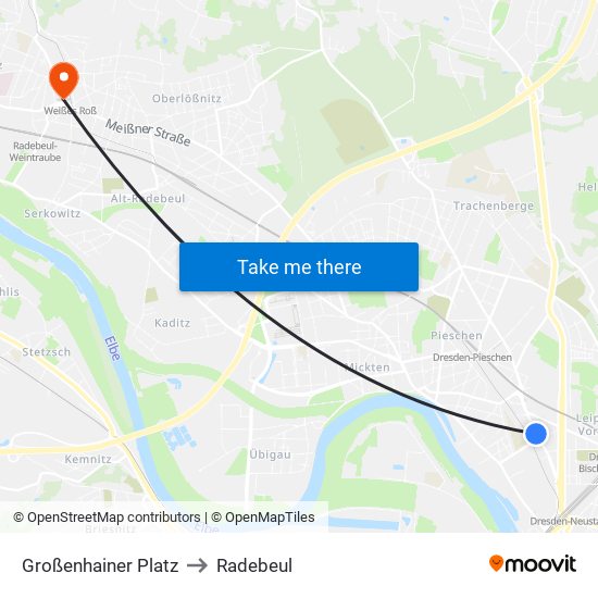 Großenhainer Platz to Radebeul map