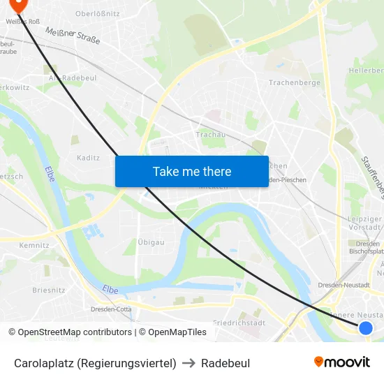 Carolaplatz (Regierungsviertel) to Radebeul map
