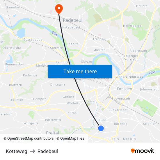 Kotteweg to Radebeul map