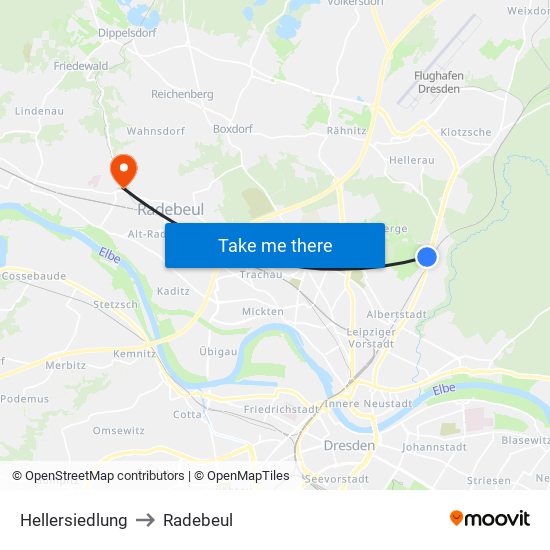 Hellersiedlung to Radebeul map