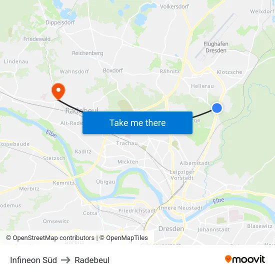 Infineon Süd to Radebeul map