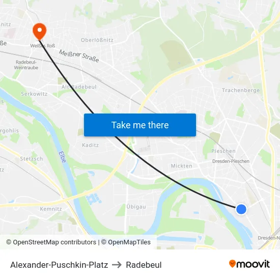 Alexander-Puschkin-Platz to Radebeul map