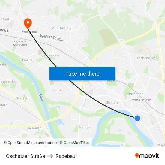 Oschatzer Straße to Radebeul map