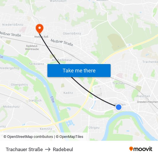 Trachauer Straße to Radebeul map