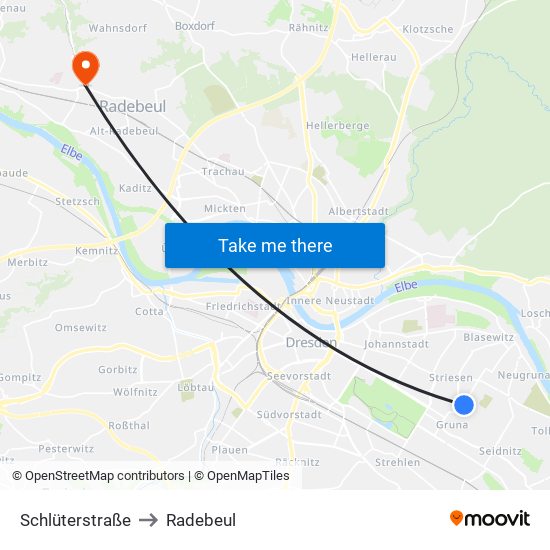 Schlüterstraße to Radebeul map