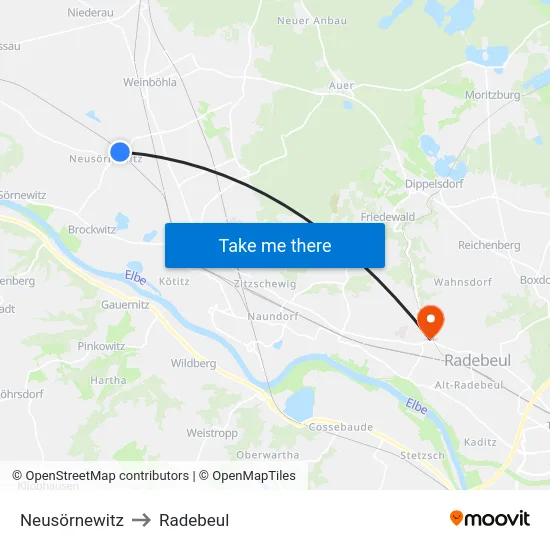 Neusörnewitz to Radebeul map