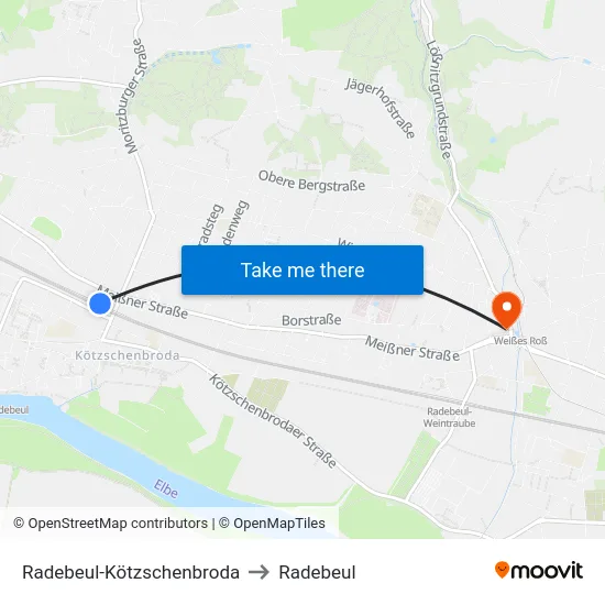 Radebeul-Kötzschenbroda to Radebeul map