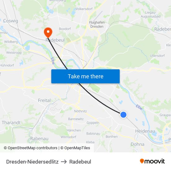 Dresden-Niedersedlitz to Radebeul map