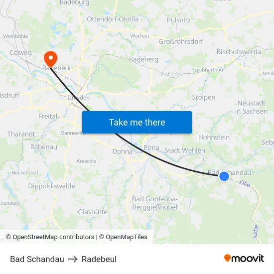Bad Schandau to Radebeul map