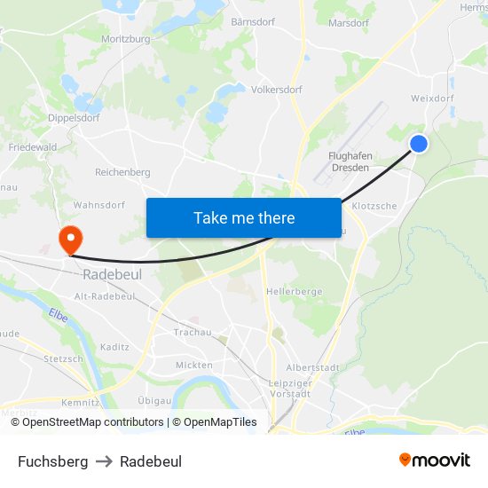 Fuchsberg to Radebeul map