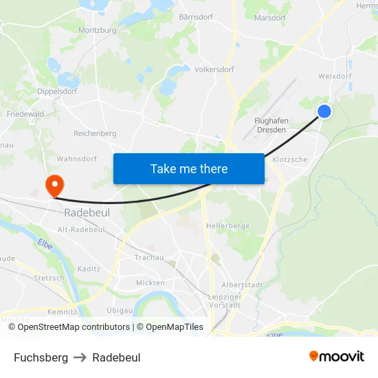 Fuchsberg to Radebeul map