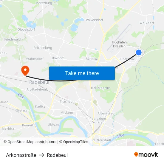 Arkonastraße to Radebeul map