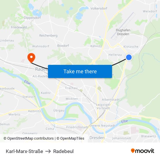 Karl-Marx-Straße to Radebeul map