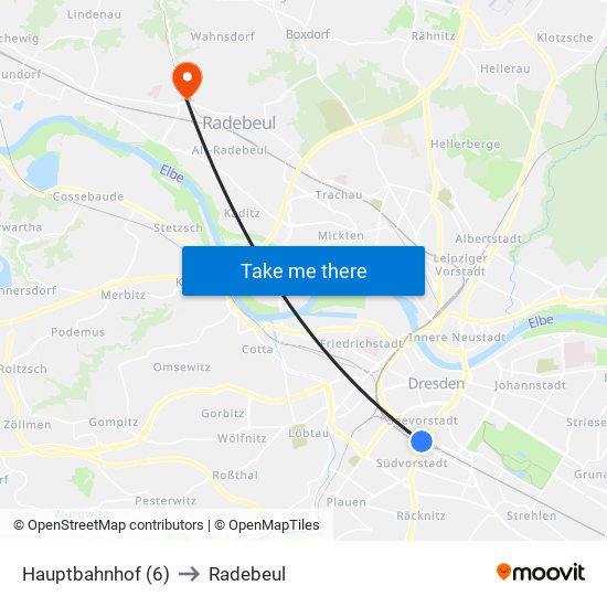 Hauptbahnhof (6) to Radebeul map