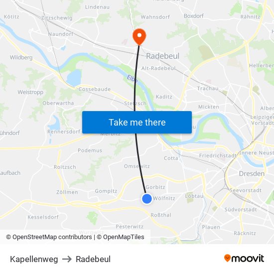 Kapellenweg to Radebeul map